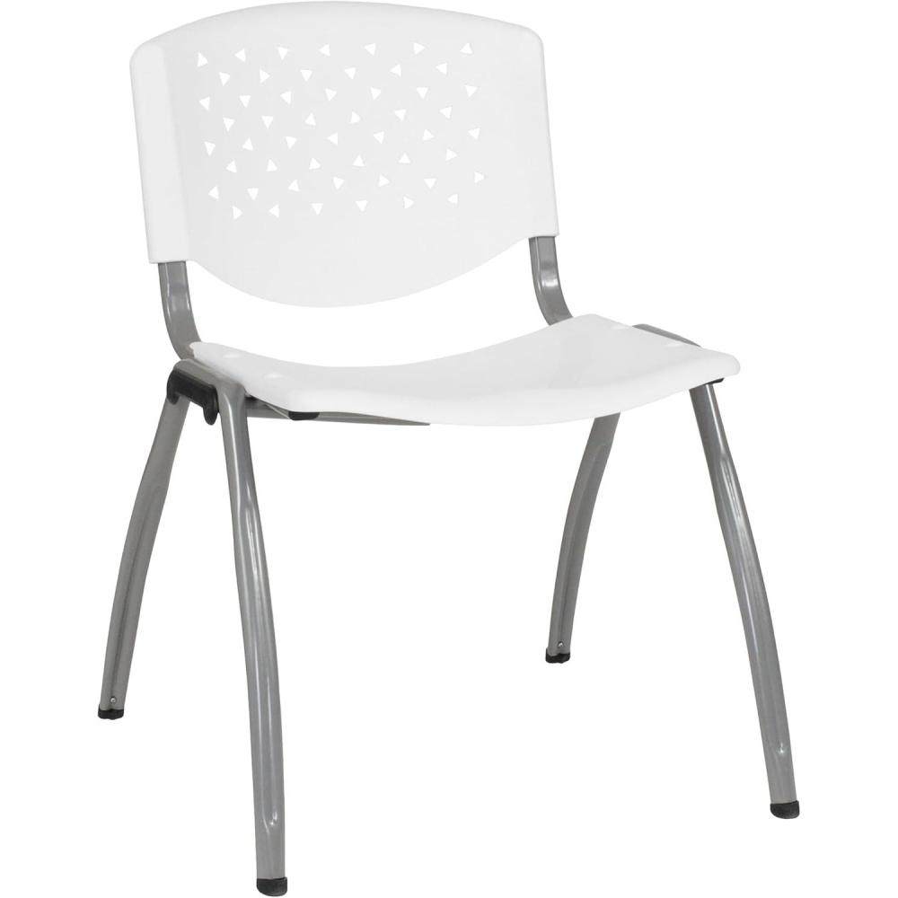 imageFlash Furniture HERCULES Series 880 lb Capacity Black Plastic Stack Chair with Titanium Gray Powder Coated FrameWhite