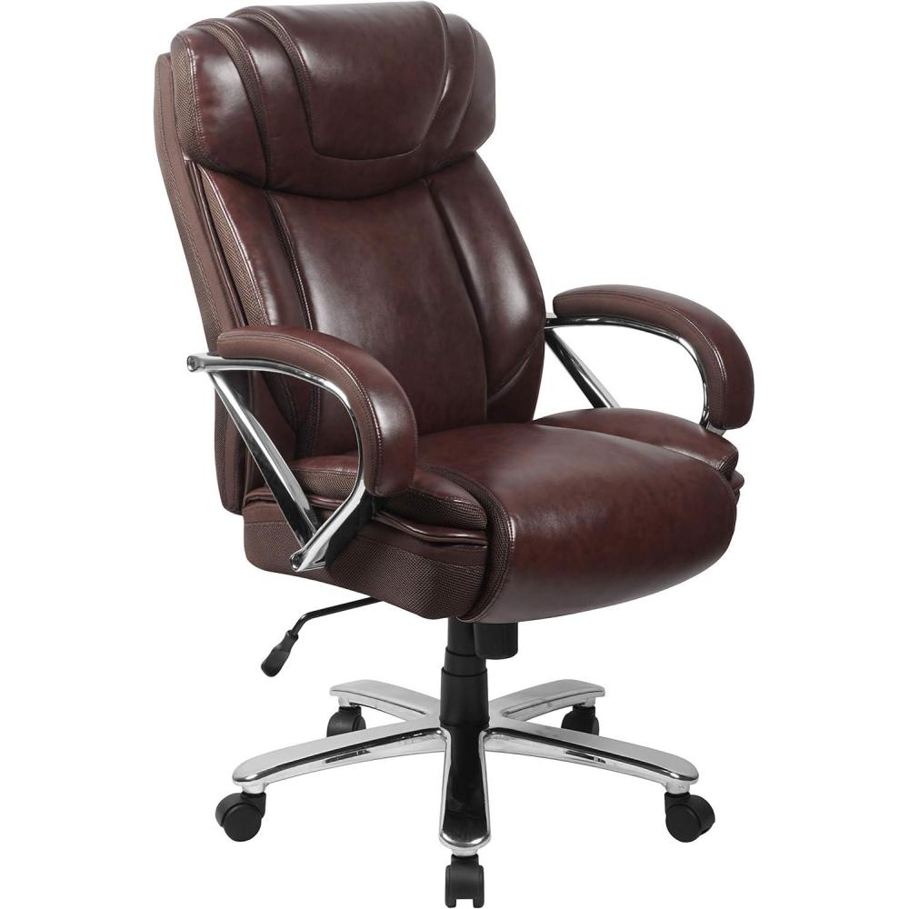 imageFlash Furniture HERCULES Series Big ampamp Tall 500 lb Rated Taupe LeatherSoft Executive Swivel Ergonomic Office Chair with Extra Wide SeatBrown