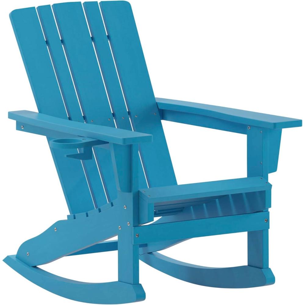 imageFlash Furniture Halifax Adirondack Rocking Chair with Cup Holder Weather Resistant Poly Resin Adirondack Rocking Chair RedBlue