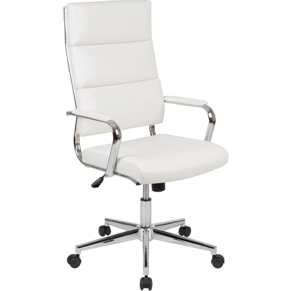 imageFlash Furniture Hansel High Back Black LeatherSoft Contemporary Panel Executive Swivel Office ChairWhite