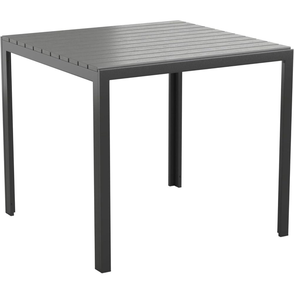 imageFlash Furniture Harris Commercial IndoorOutdoor Patio Table Black Poly Resin Slatted Top Black Steel Frame Seating for 4