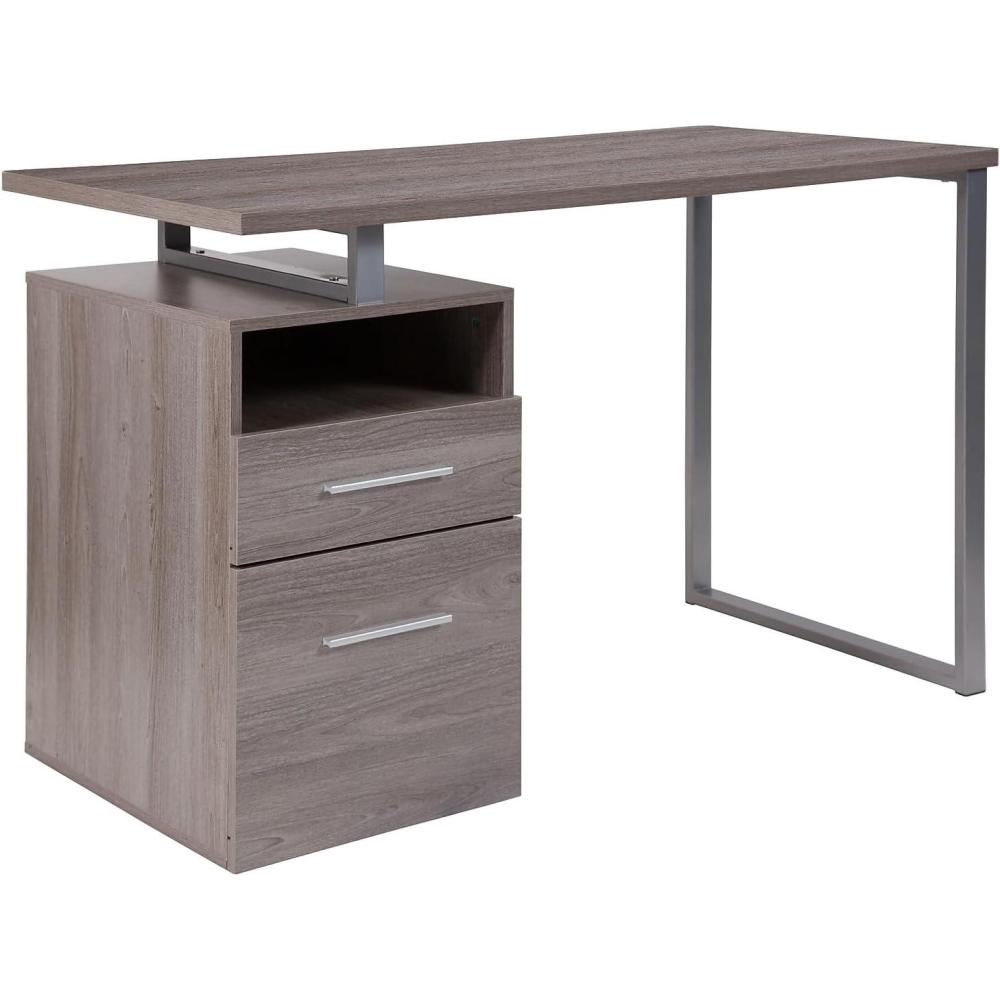 imageFlash Furniture Harwood Dark Ash Wood Grain Finish Computer Desk with Two Drawers and Silver Metal FrameLight Ash