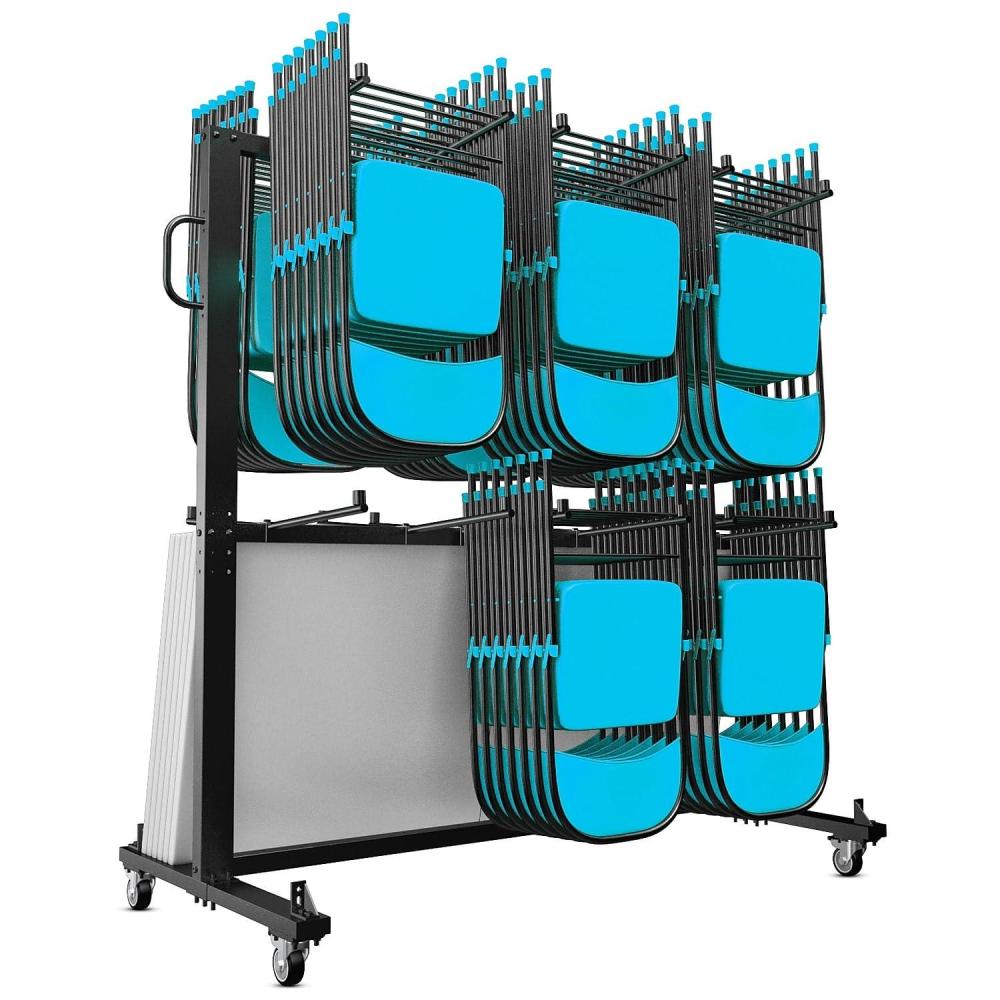 imageFlash Furniture Hawkins Heavy Duty Folding Table and Chairs Mobile CartLocking Wheels Outdoor Cover 84 Folding Chairs or 42 Chairs and 12 Tables Capacity Black