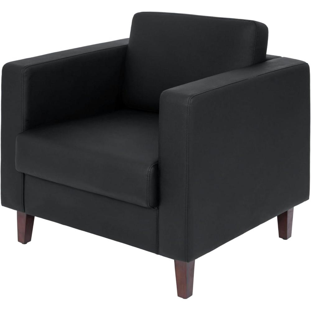 imageFlash Furniture Hercules Artemis Commercial Chair for Reception and Lobby Use with Solid Wood Legs 2 Outlets 1 USB and 1 USBC Ports Cognac LeatherSoftBlack