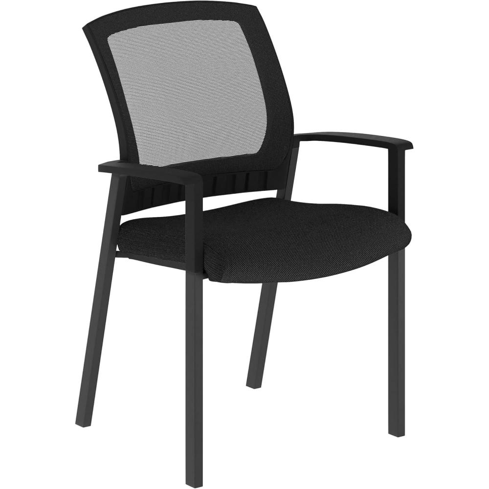 imageFlash Furniture Hercules Commercial Stacking Side Chair for Lobby or Reception Use with Breathable Mesh Backrest and Powder Coated Steel Frame with Armrests in Black