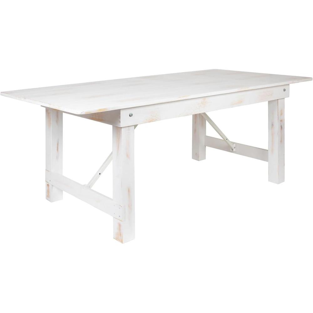 imageFlash Furniture Hercules Series 7 x 40quot Rustic Solid Pine Folding Dining Table Rectangular Antique Farmhouse Dining and Event Extension TableAntique Rustic White