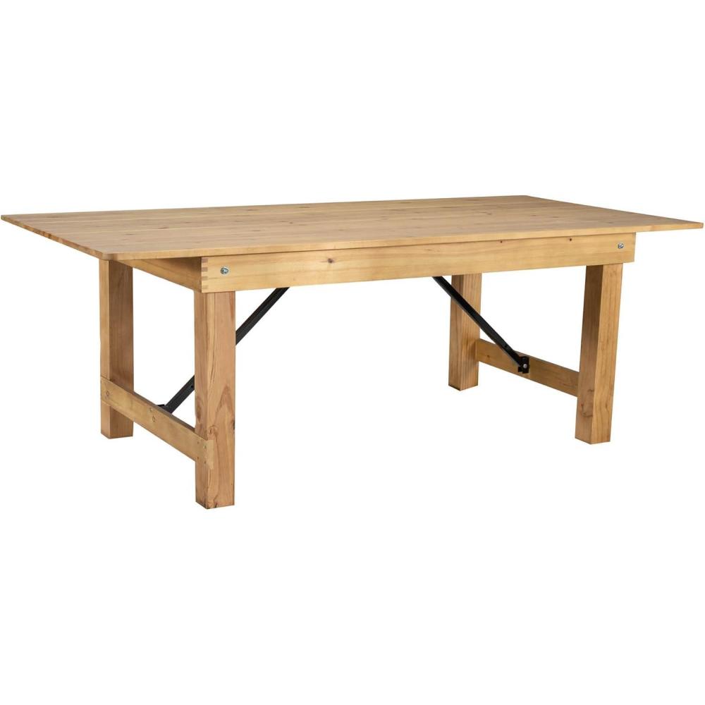 imageFlash Furniture Hercules Series 7 x 40quot Rustic Solid Pine Folding Dining Table Rectangular Antique Farmhouse Dining and Event Extension TableLight Natural