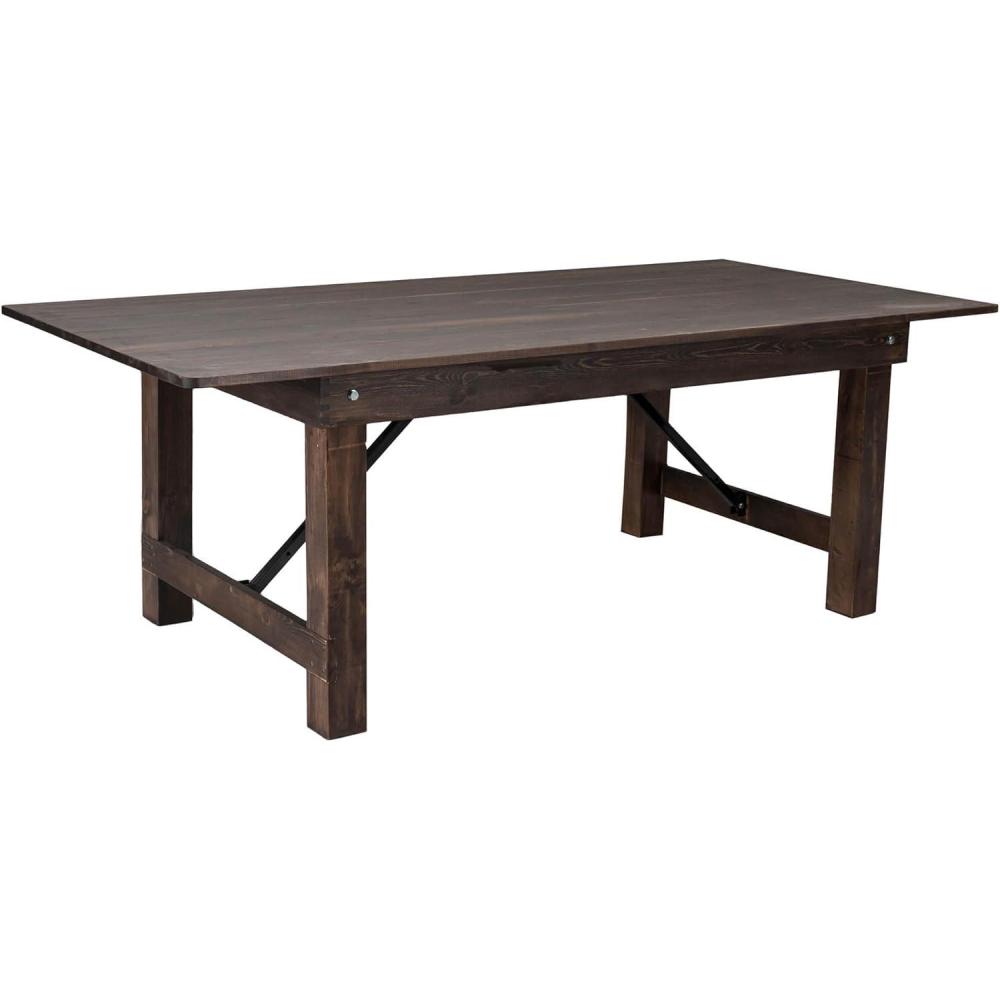 imageFlash Furniture Hercules Series 7 x 40quot Rustic Solid Pine Folding Dining Table Rectangular Antique Farmhouse Dining and Event Extension TableMahogany