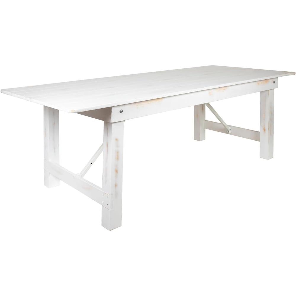 imageFlash Furniture Hercules Series 8 x 40quot Rustic Solid Pine Folding Dining Table Rectangular Antique Farmhouse Dining and Event Extension TableAntique Rustic White