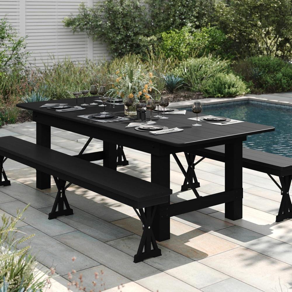 imageFlash Furniture Hercules Series 8 x 40quot Rustic Solid Pine Folding Dining Table Rectangular Antique Farmhouse Dining and Event Extension TableBlack Wash