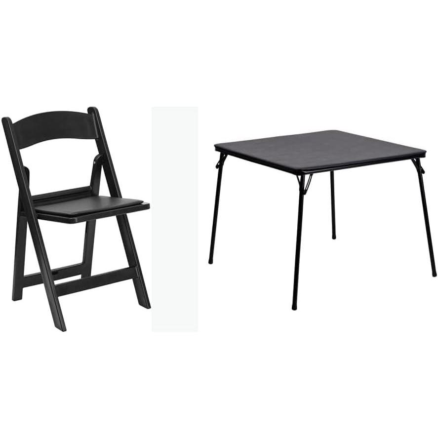 imageFlash Furniture Hercules Series Folding Chair 4 Pack 1000LB Capacity and Madelyn Folding Card TableBlack