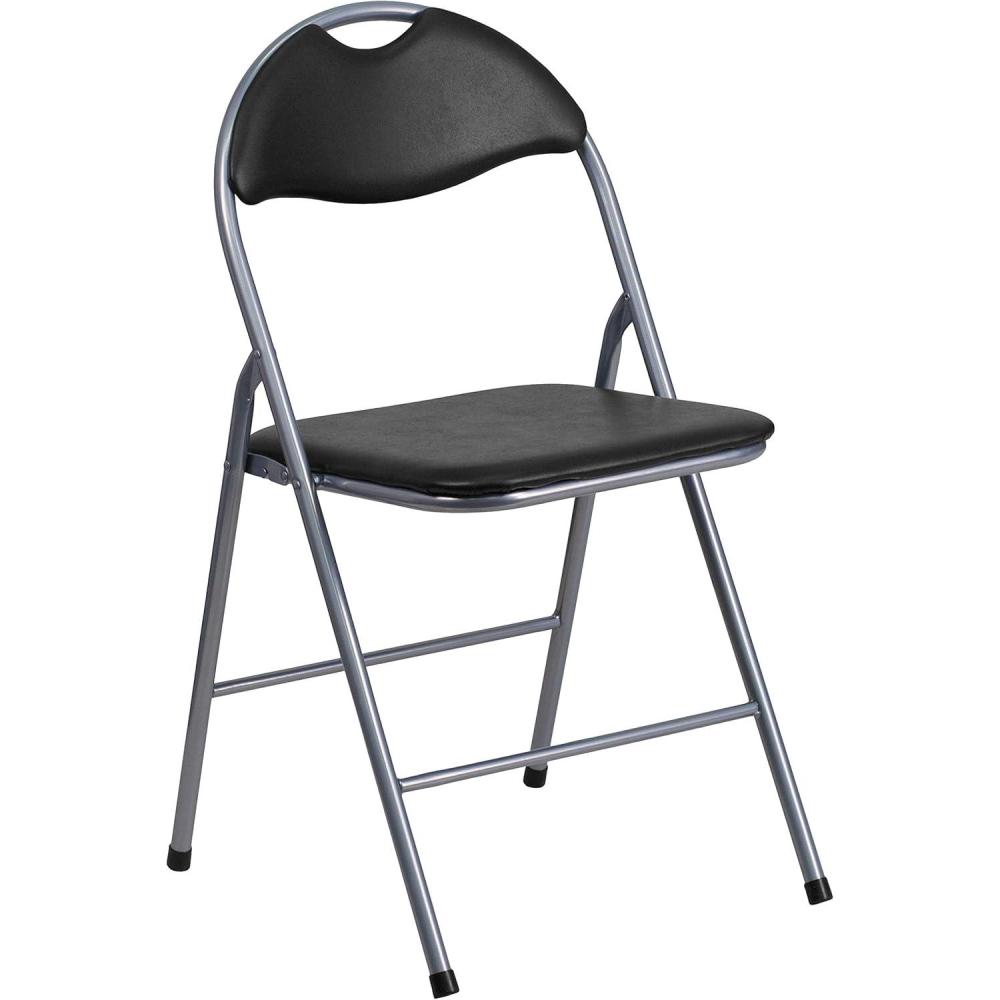 imageFlash Furniture Hercules Series Metal Folding Chairs with Carrying Handle Vinyl Upholstered Padded Event Chair Set of 4 Black1 Pack