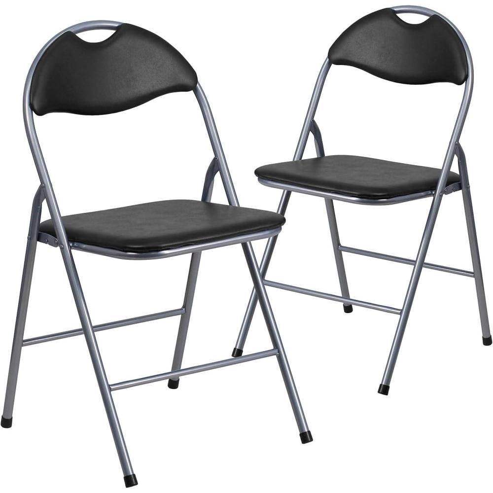 imageFlash Furniture Hercules Series Metal Folding Chairs with Carrying Handle Vinyl Upholstered Padded Event Chair Set of 4 BlackSet of 2