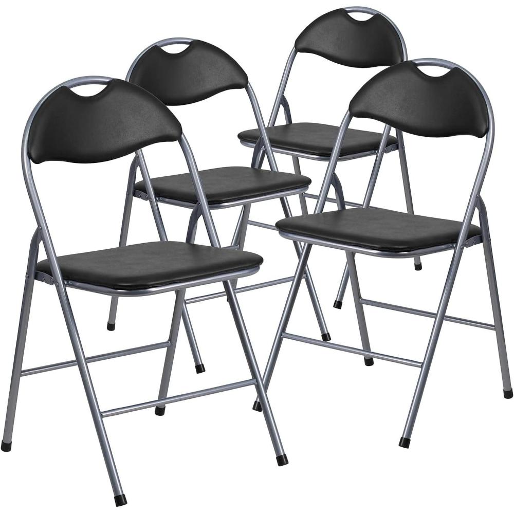 imageFlash Furniture Hercules Series Metal Folding Chairs with Carrying Handle Vinyl Upholstered Padded Event Chair Set of 4 BlackSet of 4