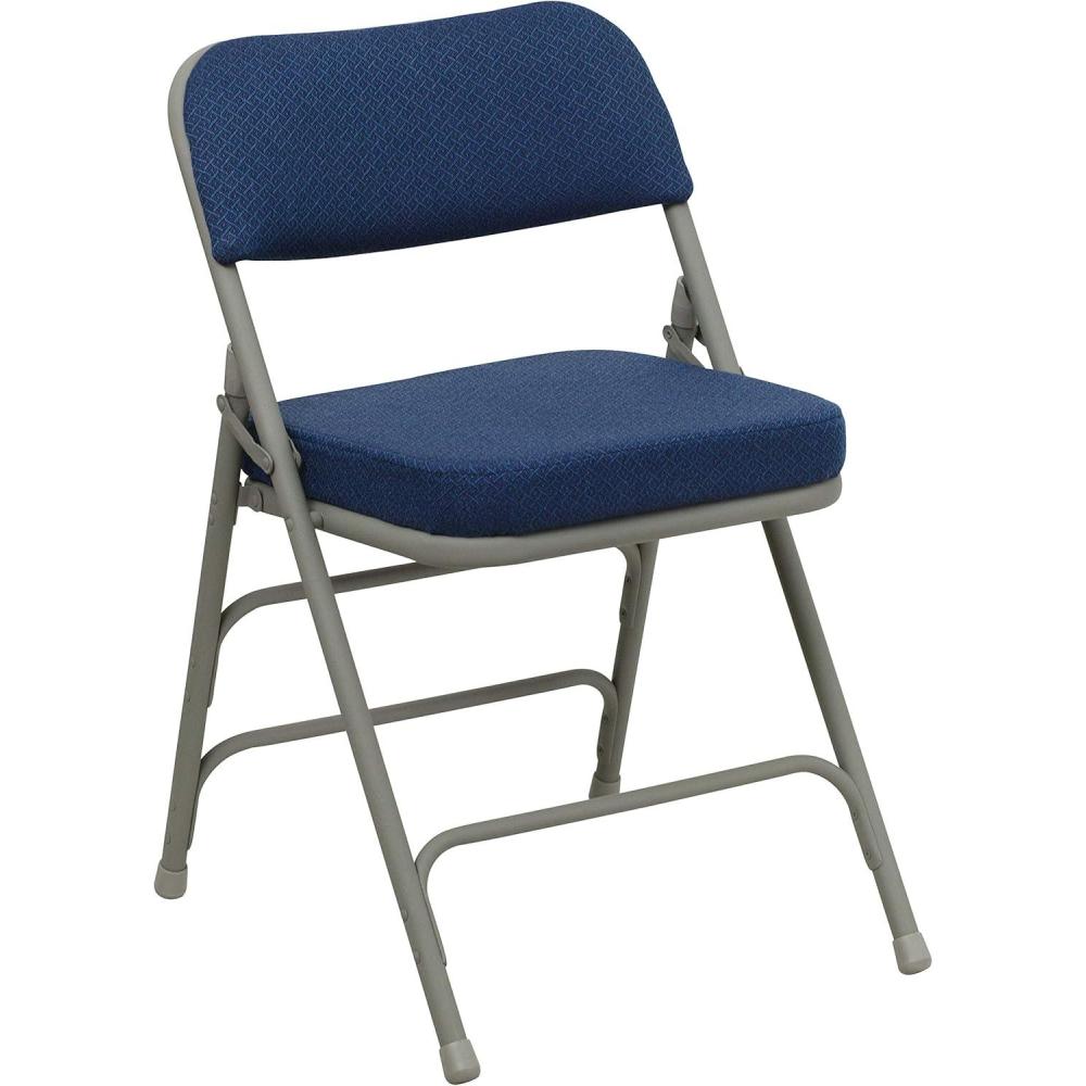 imageFlash Furniture Hercules Series Metal Folding Chairs with Cushioned Seat Fabric Upholstered Event Chairs with 300lb Static Weight Capacity Set of 4 GrayNavy FabricGray Frame