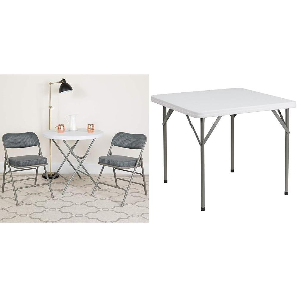 imageFlash Furniture Hercules Series Metal Folding Chairs with Padded Seats Set of 4 Gray Metal Folding Chairs ampamp Madelyn Folding Card Table Black Foldable Card Table SquareGray FabricGray Frame