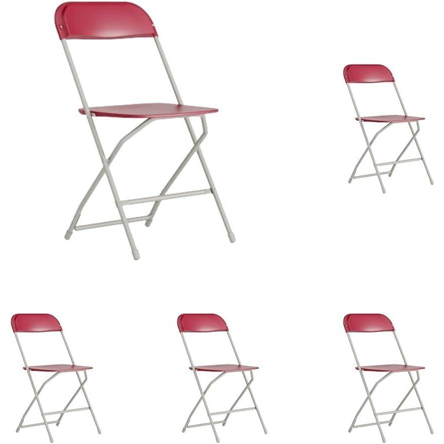 imageFlash Furniture Hercules Series Plastic Folding Chair White 6 Pack 650LB Weight Capacity ampamp Elon 6Foot BiFold Granite White Plastic Banquet and Event Folding TableRed