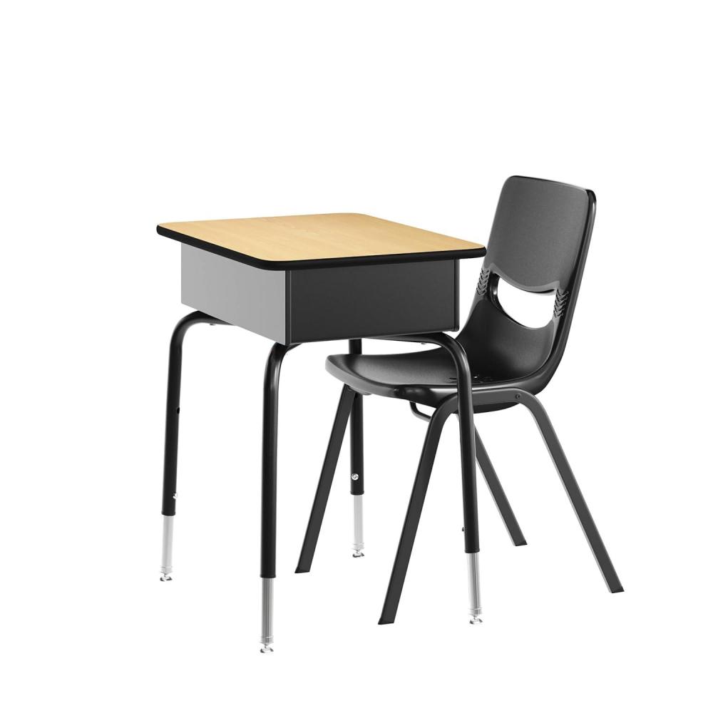 imageFlash Furniture Hercules Student Desk with Open Front Metal Book Box Desktop and Frame and HeavyDuty Flex Comfort Classroom Stack Set of 1 Natural TopBlack ChairNatural TopBlack Chair