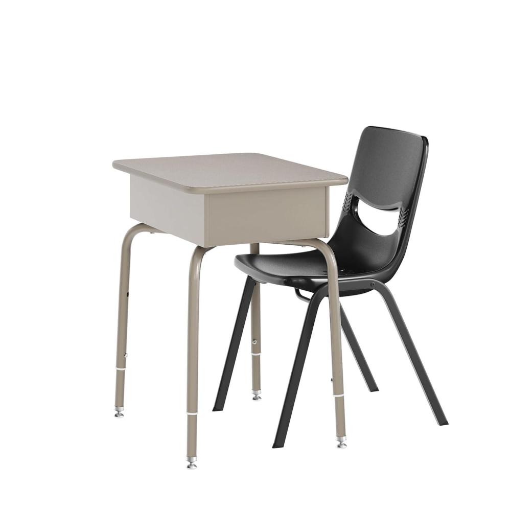 imageFlash Furniture Hercules Student Desk with Open Front Metal Book Box Desktop and Frame and HeavyDuty Flex Comfort Classroom Stack Set of 1 Natural TopBlack ChairGray Granite TopBlack Chair