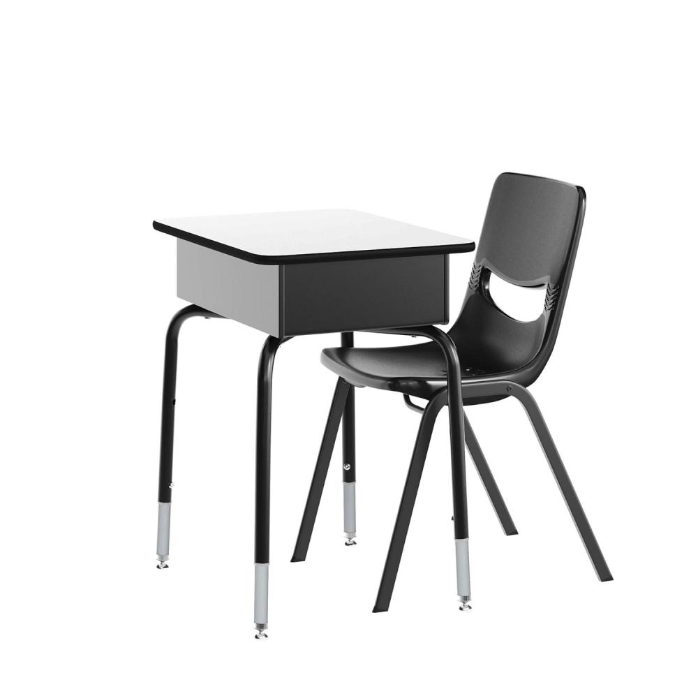 imageFlash Furniture Hercules Student Desk with Open Front Metal Book Box Desktop and Frame and HeavyDuty Flex Comfort Classroom Stack Set of 1 Natural TopBlack ChairGray TopBlack Chair