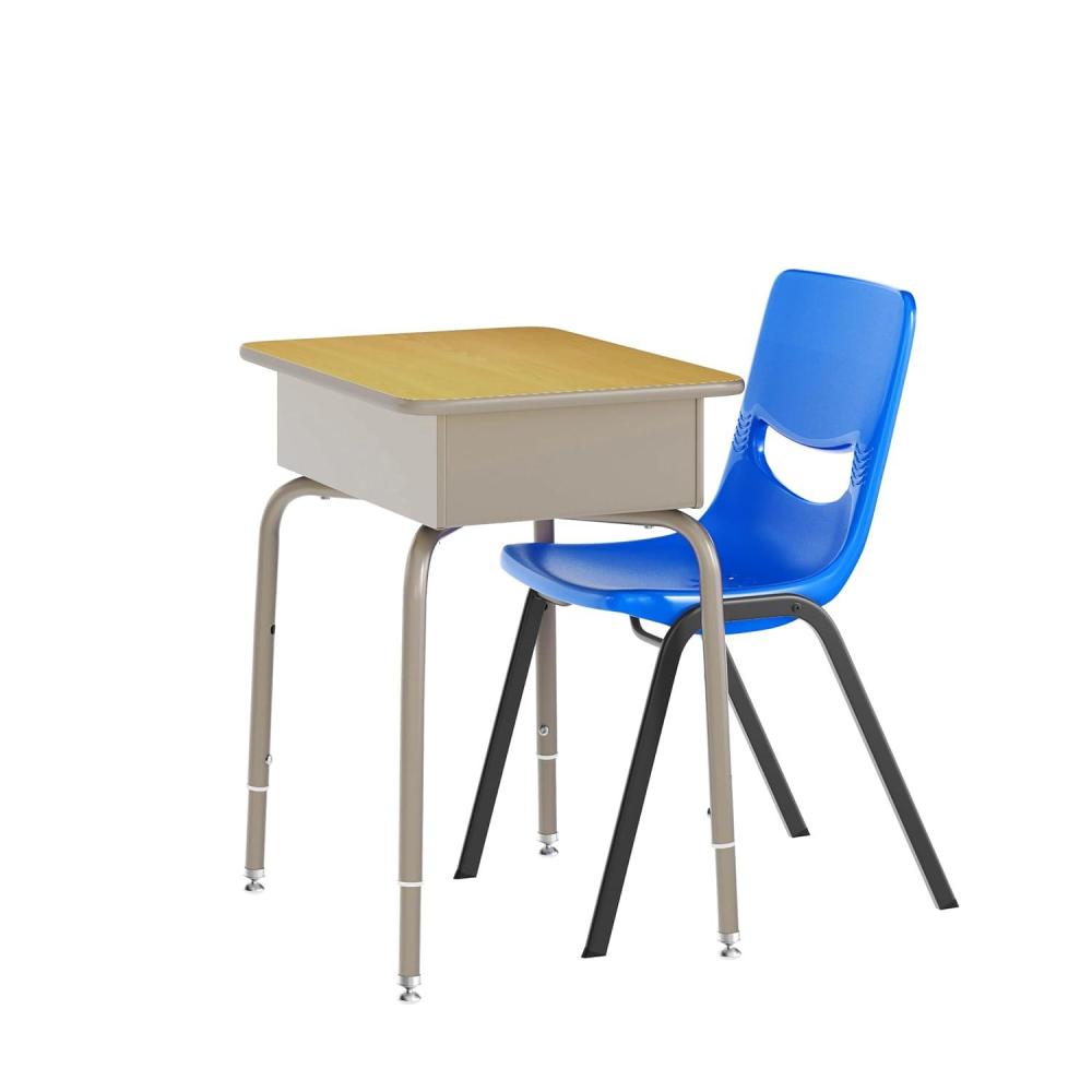 imageFlash Furniture Hercules Student Desk with Open Front Metal Book Box Desktop and Frame and HeavyDuty Flex Comfort Classroom Stack Set of 1 Natural TopBlack ChairMaple TopNavy Chair