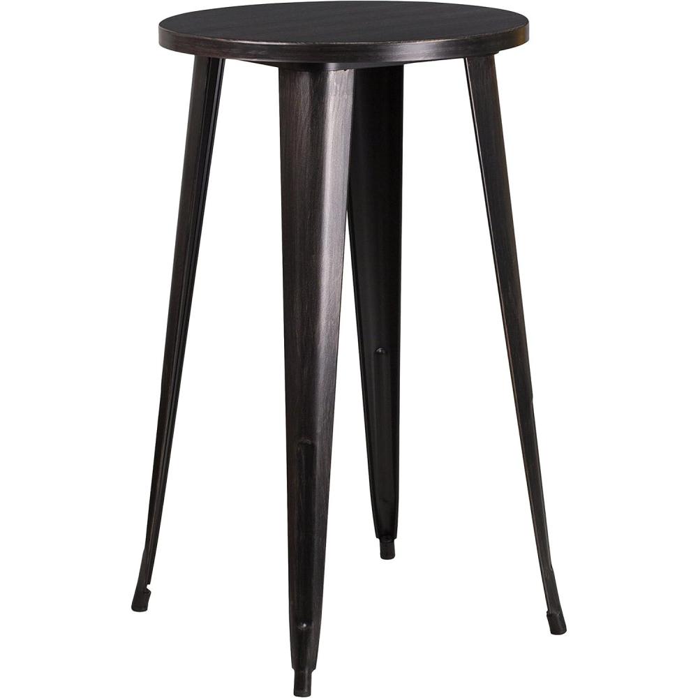 imageFlash Furniture James Commercial Grade 24quot Round Silver Metal IndoorOutdoor Bar Height TableAntique GoldBlack