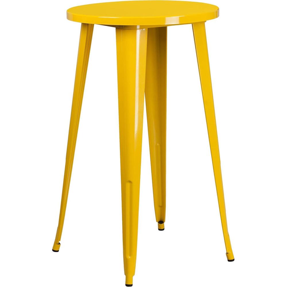 imageFlash Furniture James Commercial Grade 24quot Round Silver Metal IndoorOutdoor Bar Height TableYellow
