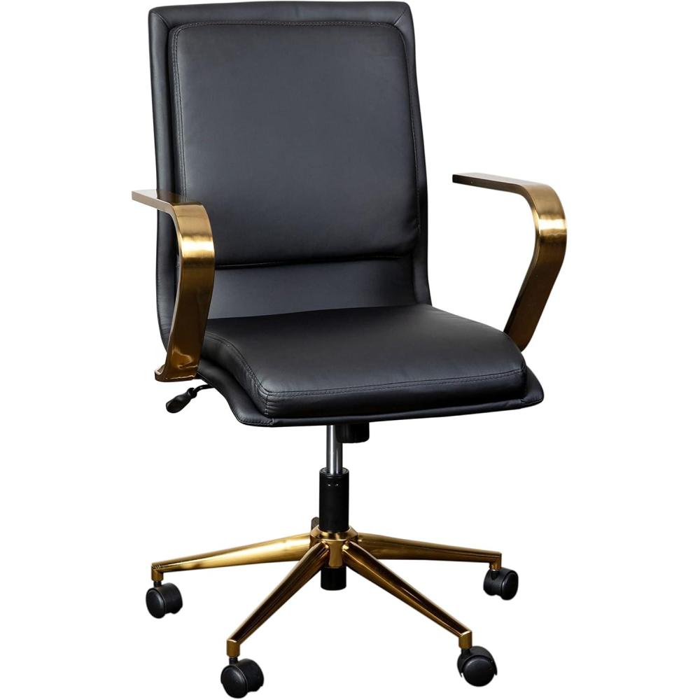 imageFlash Furniture James MidBack Designer Executive Office Chair  White LeatherSoft Upholstery  Brushed Gold Base and Arms  Height Adjustable 360 Swivel SeatBlackGold