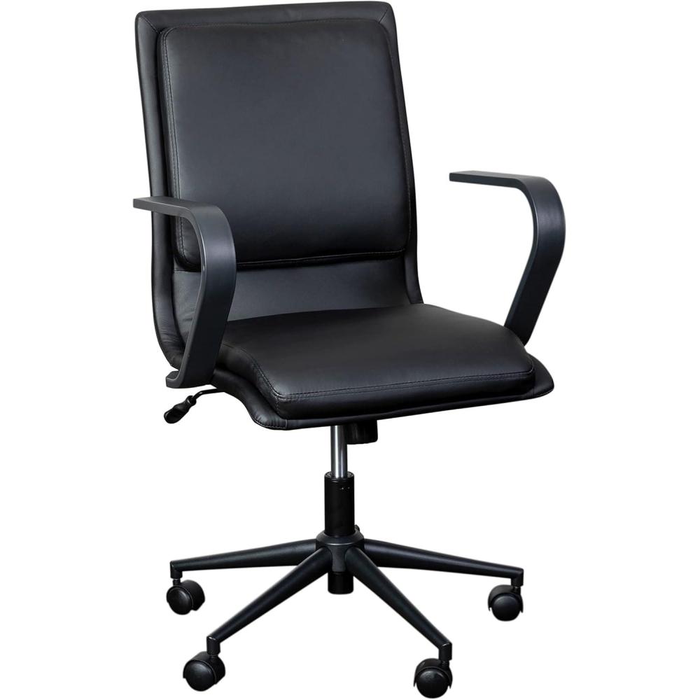 imageFlash Furniture James MidBack Designer Executive Office Chair  White LeatherSoft Upholstery  Brushed Gold Base and Arms  Height Adjustable 360 Swivel SeatBlackBlack