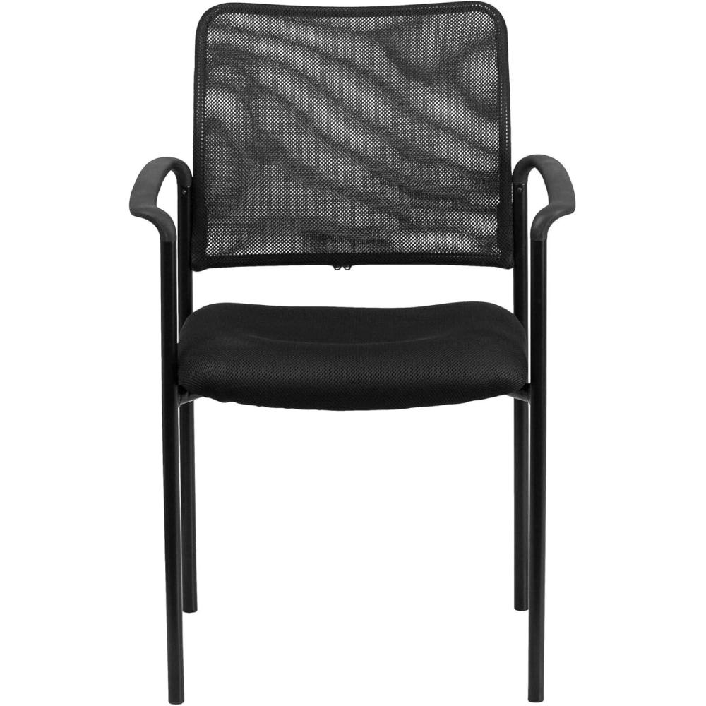 imageFlash Furniture Jana Comfort Mesh Stackable Steel Side Chair with Nylon Arms and Builtin Lumbar Support GrayBlack