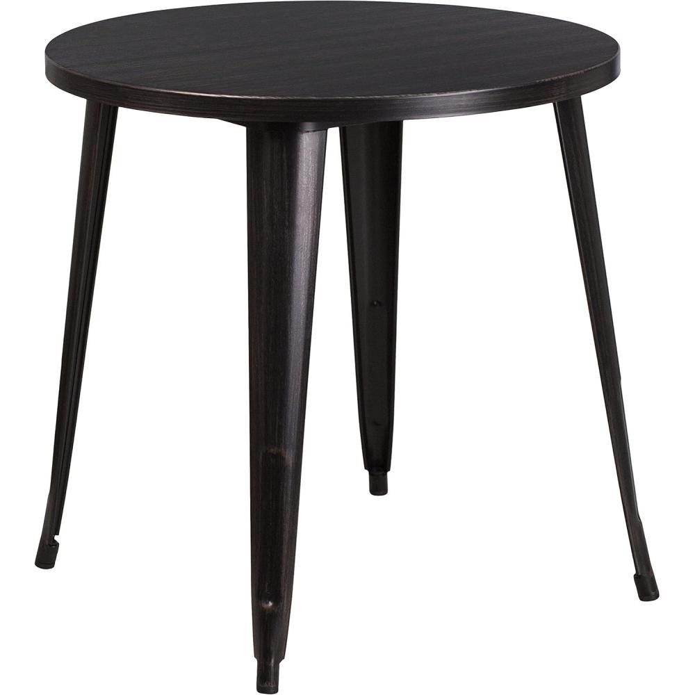 imageFlash Furniture Jeffrey Commercial Grade 30quot Round White Metal IndoorOutdoor TableBlackantique Gold