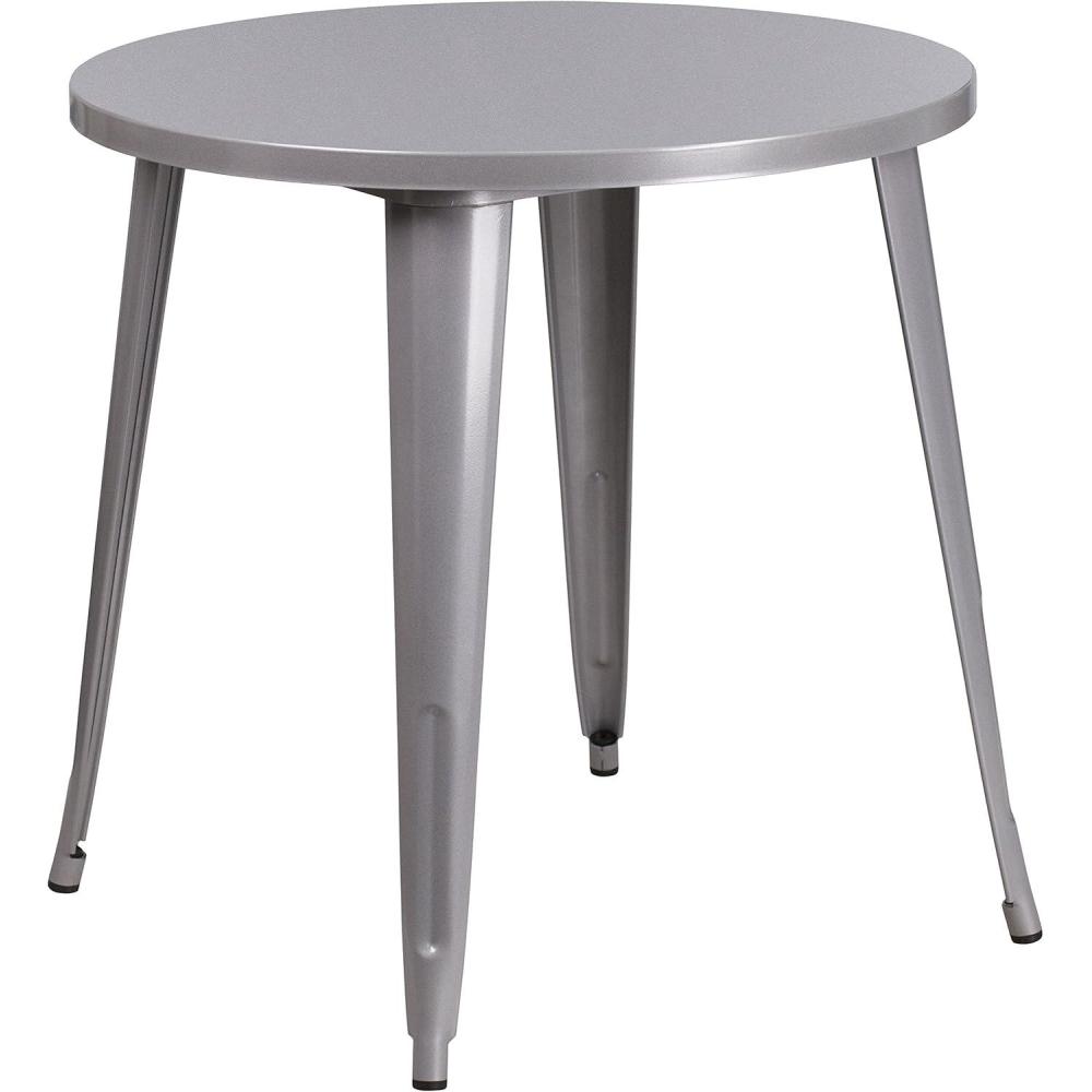 imageFlash Furniture Jeffrey Commercial Grade 30quot Round White Metal IndoorOutdoor TableSilver