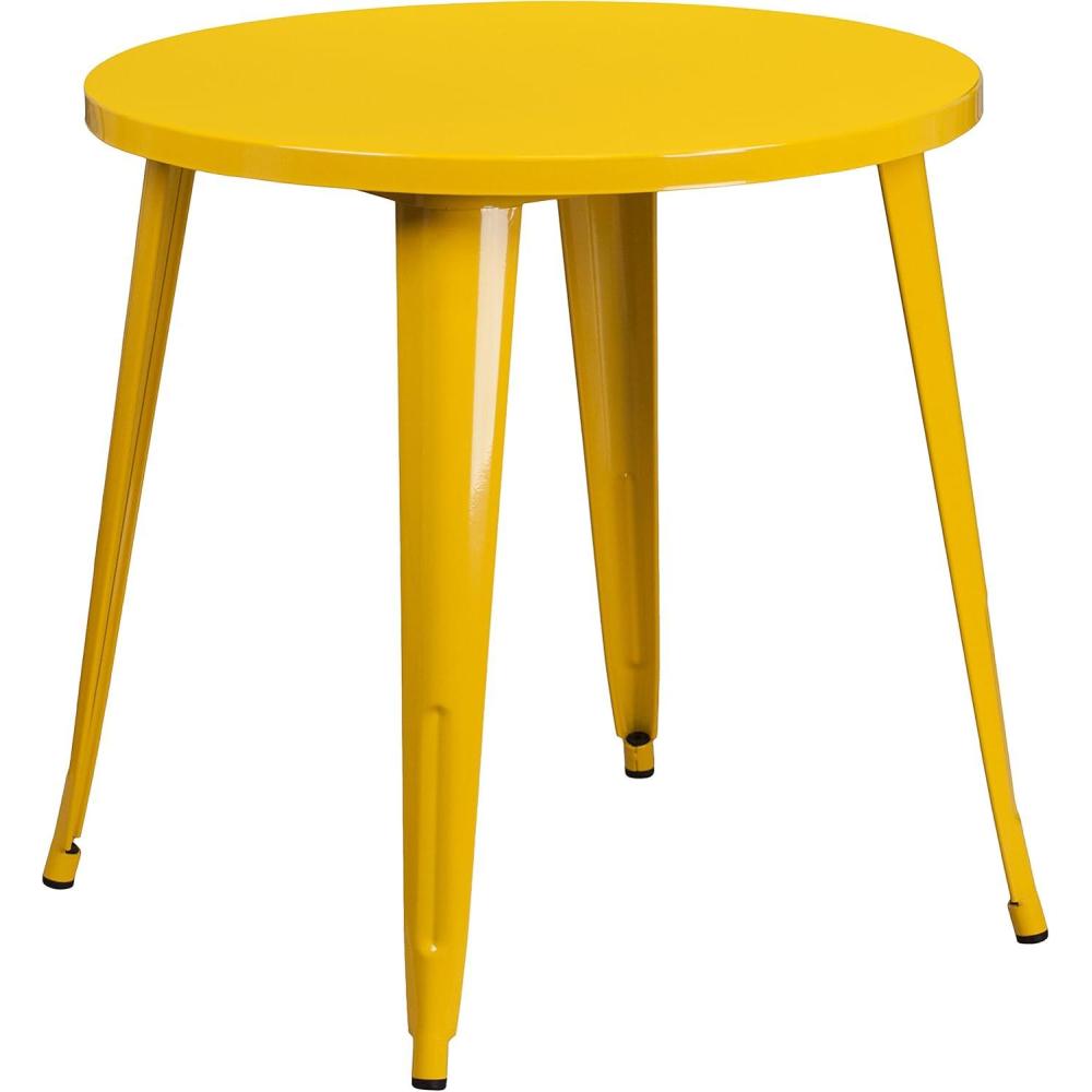 imageFlash Furniture Jeffrey Commercial Grade 30quot Round White Metal IndoorOutdoor TableYellow