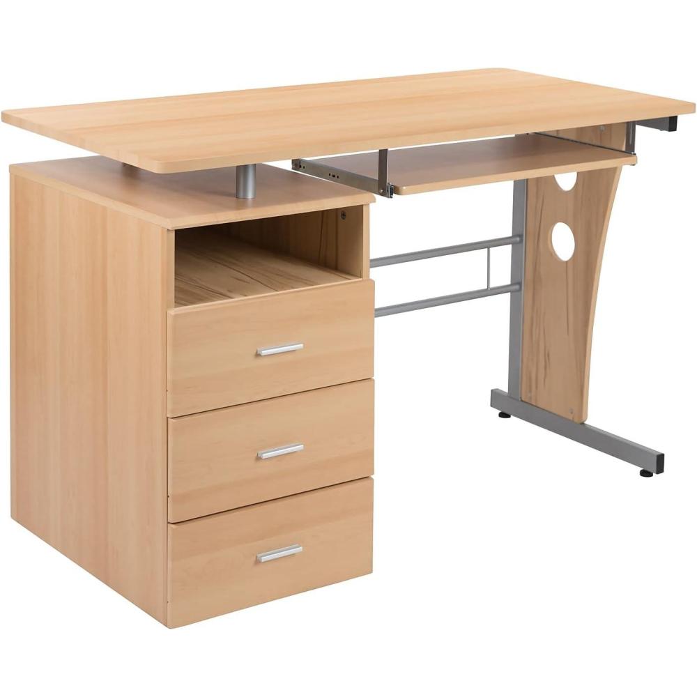imageFlash Furniture Joshua White Desk with Three Drawer Pedestal and PullOut Keyboard TrayMaple