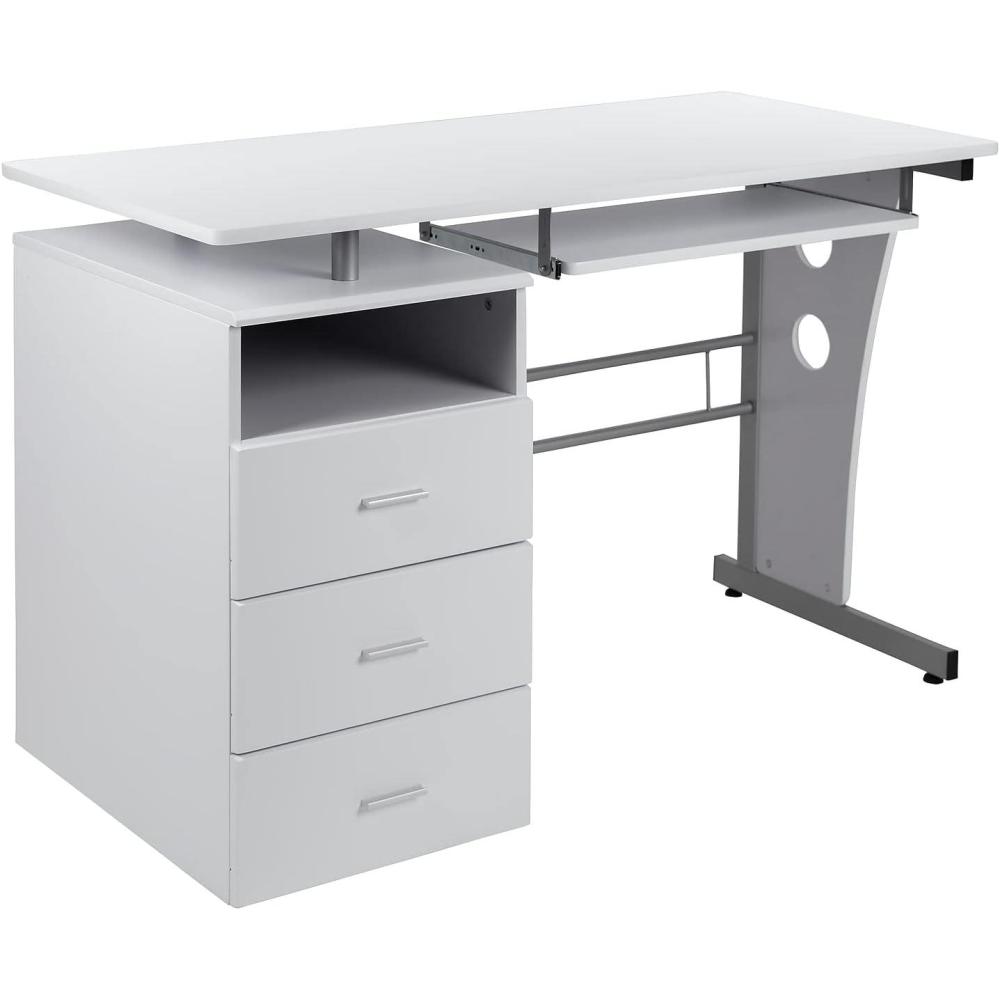 imageFlash Furniture Joshua White Desk with Three Drawer Pedestal and PullOut Keyboard TrayWhite