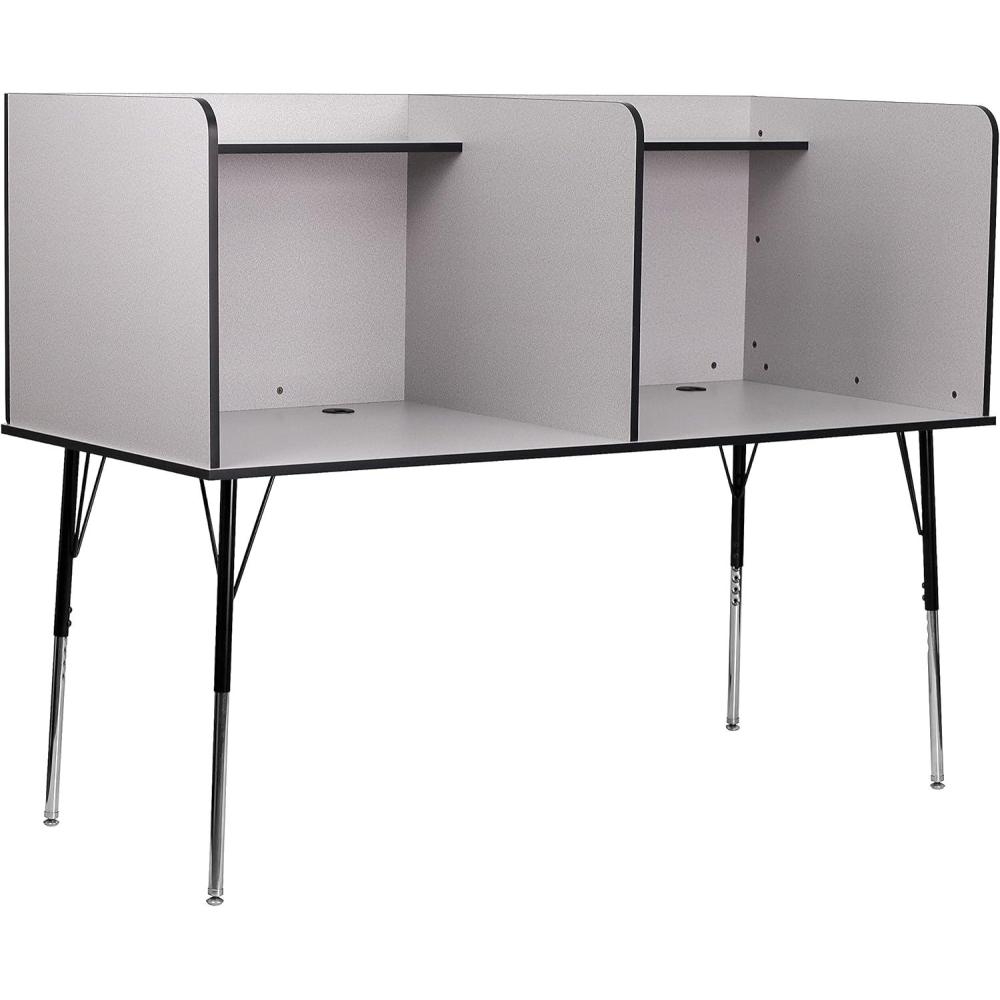imageFlash Furniture Justin HeightAdjustable Student Study Carrel for Testing CentersClassrooms Modular Study CarrelPrivate Student Testing Desk GrayNebula Grey
