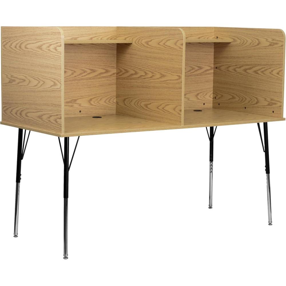 imageFlash Furniture Justin HeightAdjustable Student Study Carrel for Testing CentersClassrooms Modular Study CarrelPrivate Student Testing Desk GrayOak
