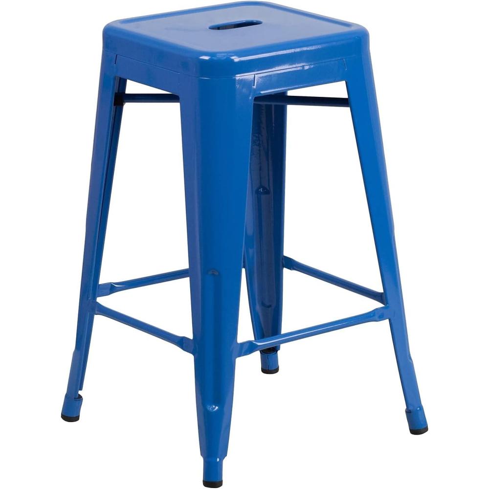 imageFlash Furniture Kai Commercial Grade 24quot High Backless Black Metal IndoorOutdoor Counter Height Stool with Square SeatBlue