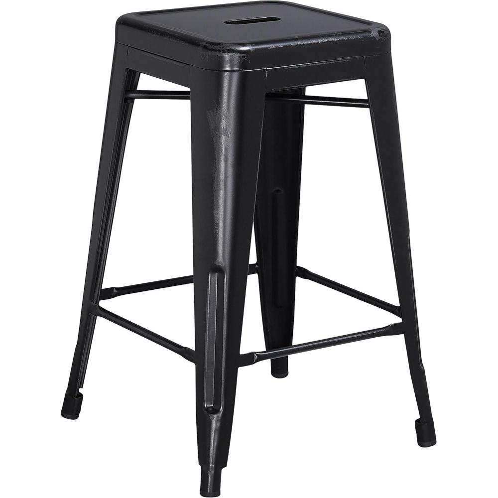 imageFlash Furniture Kai Commercial Grade 24quot High Backless Black Metal IndoorOutdoor Counter Height Stool with Square SeatDistressed Black