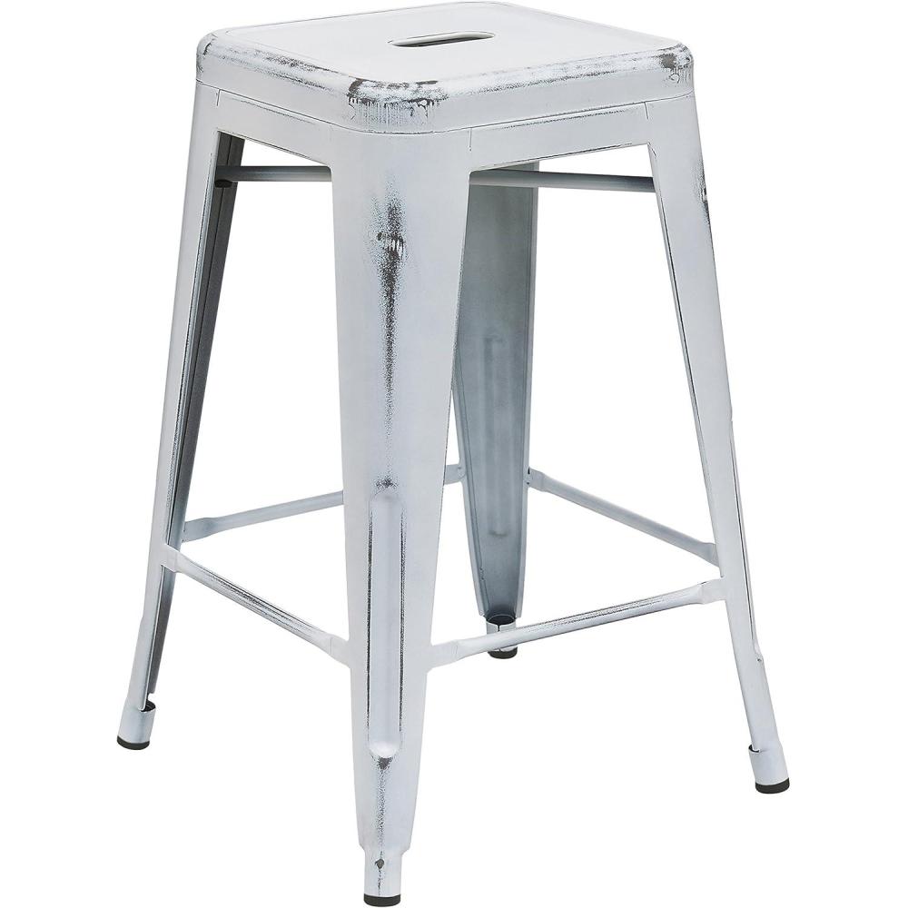 imageFlash Furniture Kai Commercial Grade 24quot High Backless Black Metal IndoorOutdoor Counter Height Stool with Square SeatDistressed White