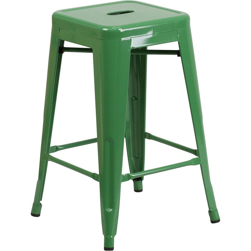 imageFlash Furniture Kai Commercial Grade 24quot High Backless Black Metal IndoorOutdoor Counter Height Stool with Square SeatGreen