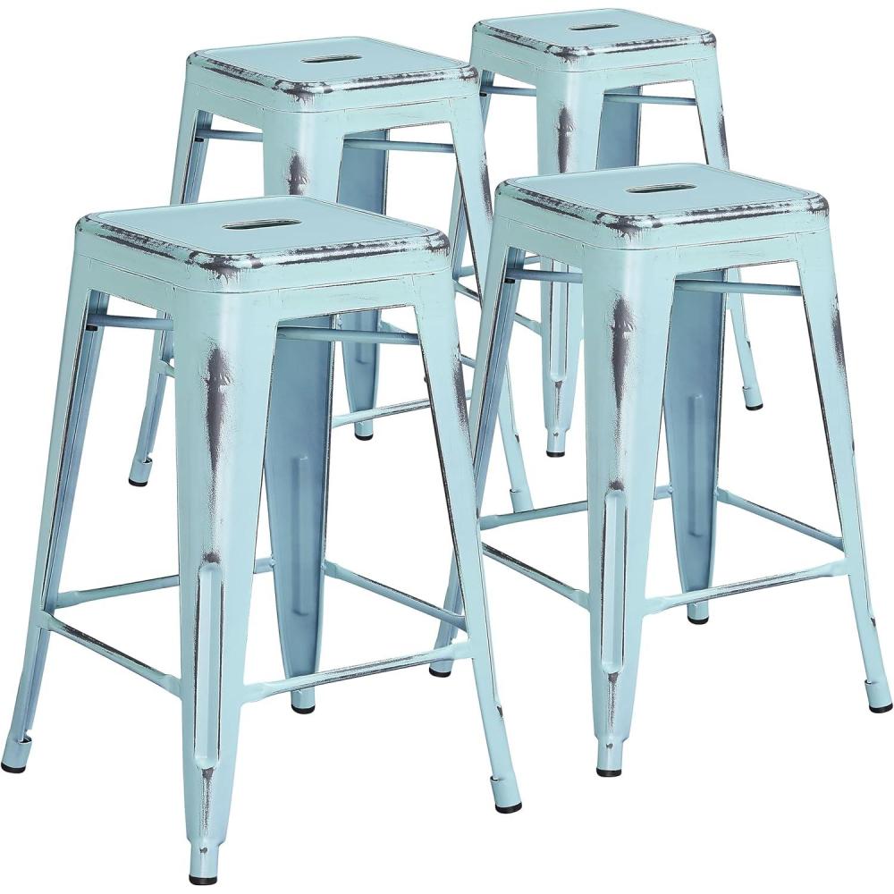 imageFlash Furniture Kai Commercial Grade 24quot High Backless Black Metal IndoorOutdoor Counter Height Stool with Square SeatGreenblue