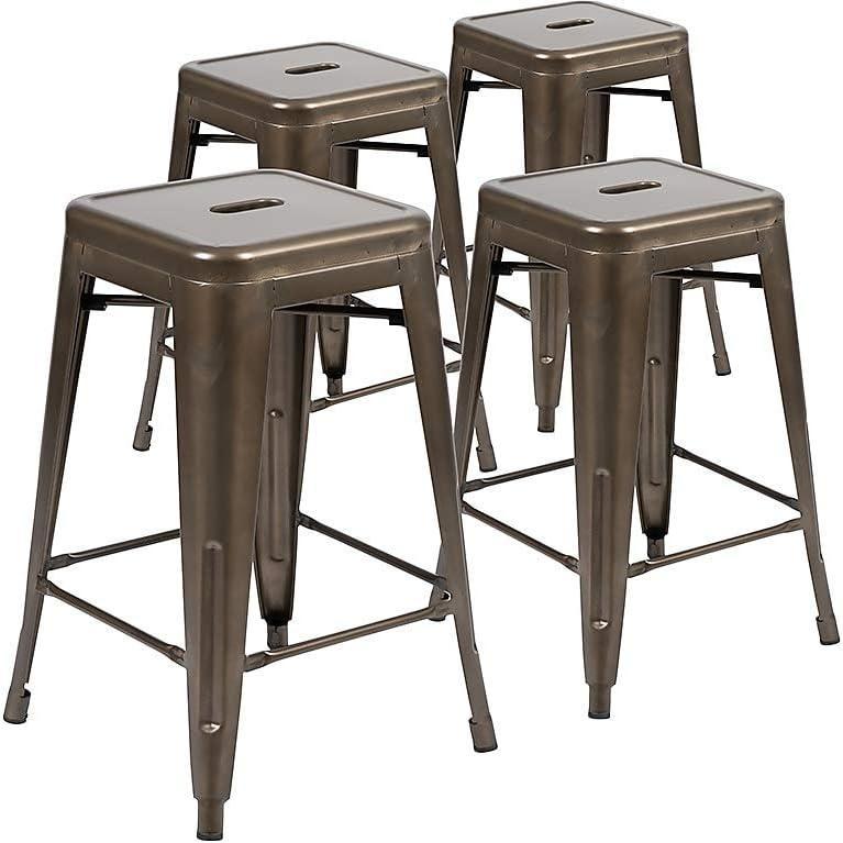 imageFlash Furniture Kai Commercial Grade 24quot High Backless Black Metal IndoorOutdoor Counter Height Stool with Square SeatGun Metal