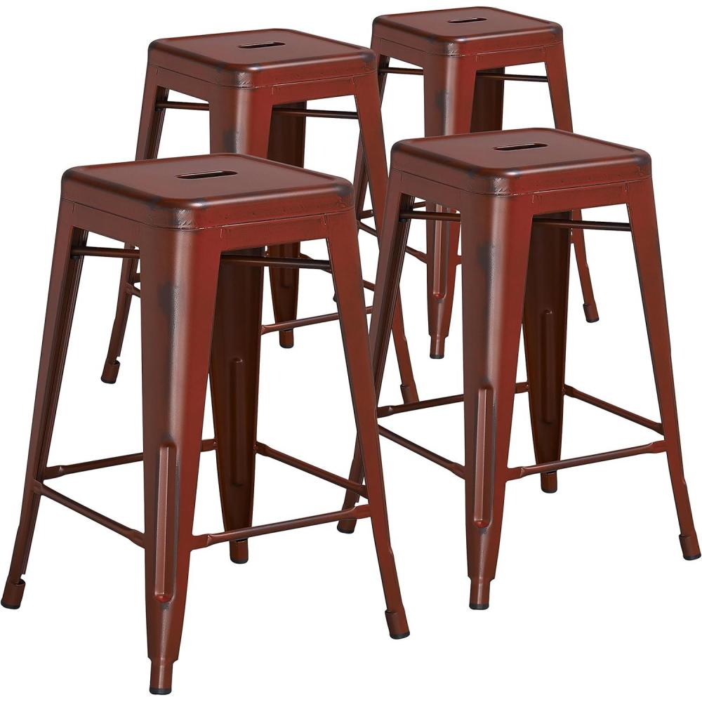 imageFlash Furniture Kai Commercial Grade 24quot High Backless Black Metal IndoorOutdoor Counter Height Stool with Square SeatKelly Red
