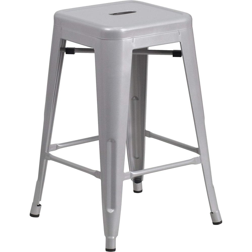 imageFlash Furniture Kai Commercial Grade 24quot High Backless Black Metal IndoorOutdoor Counter Height Stool with Square SeatSilver