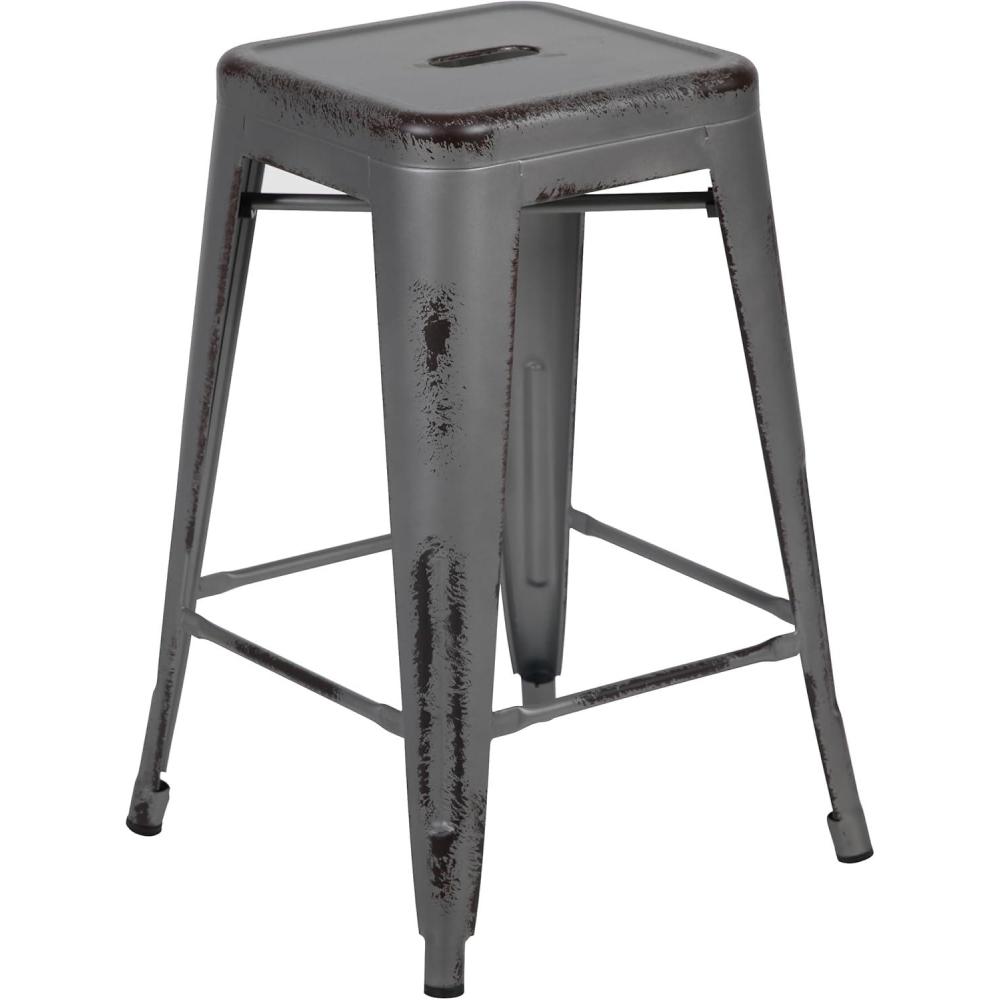 imageFlash Furniture Kai Commercial Grade 24quot High Backless Black Metal IndoorOutdoor Counter Height Stool with Square SeatSilver Gray