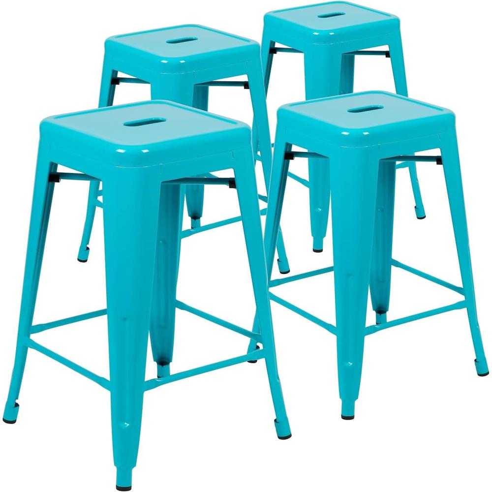 imageFlash Furniture Kai Commercial Grade 24quot High Backless Black Metal IndoorOutdoor Counter Height Stool with Square SeatTeal