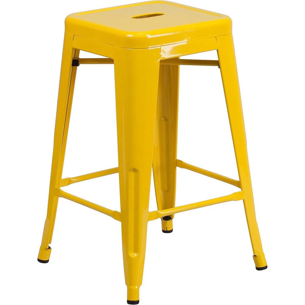 imageFlash Furniture Kai Commercial Grade 24quot High Backless Black Metal IndoorOutdoor Counter Height Stool with Square SeatYellow