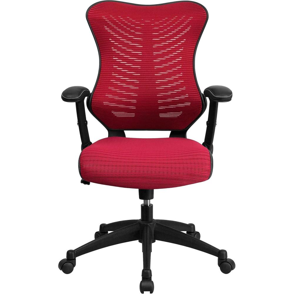 imageFlash Furniture Kale High Back Designer White Mesh Executive Swivel Ergonomic Office Chair with Adjustable ArmsBurgundy Mesh