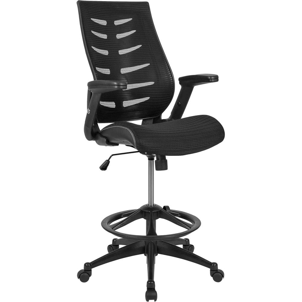 imageFlash Furniture Kale HighBack Ergonomic Mesh Office Chair with FlipUp Arms and Adjustable Foot Ring SpineBack Tall Executive Swivel Chair BlackBlack
